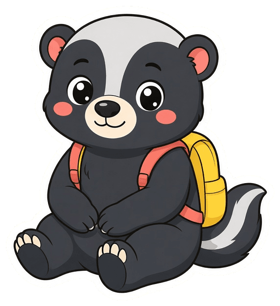 Henry the honey badger sitting patiently, ready to help you practice